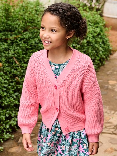Meisjesvestje van kabeltricot rozen+vanille - vertbaudet enfant 