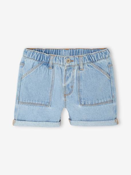 Meisjesshort van jeanstof Basics lichtblauw+middenblauw+ongewassen denim - vertbaudet enfant 