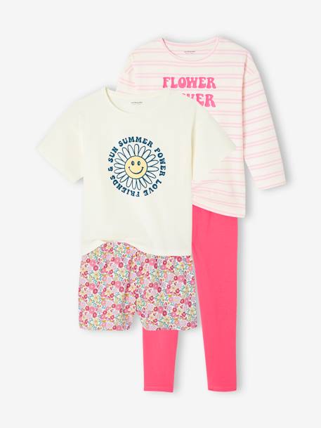 Set van 2 pyjama's Basics meisje Flower power fuchsia - vertbaudet enfant 