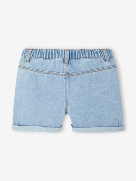Meisjesshort van jeanstof Basics lichtblauw+middenblauw+ongewassen denim - vertbaudet enfant 