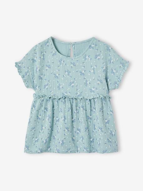 Meisjesblouse met print van katoengaas beige+grijsblauw - vertbaudet enfant 