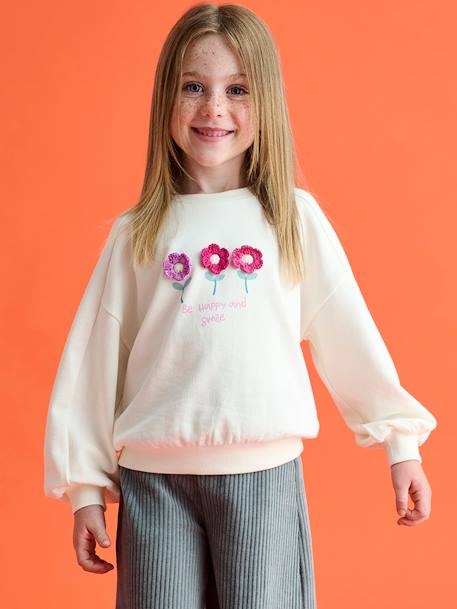 Meisjessweater met fantasiemotief ecru+gemêleerd grijs+indigoblauw - vertbaudet enfant 