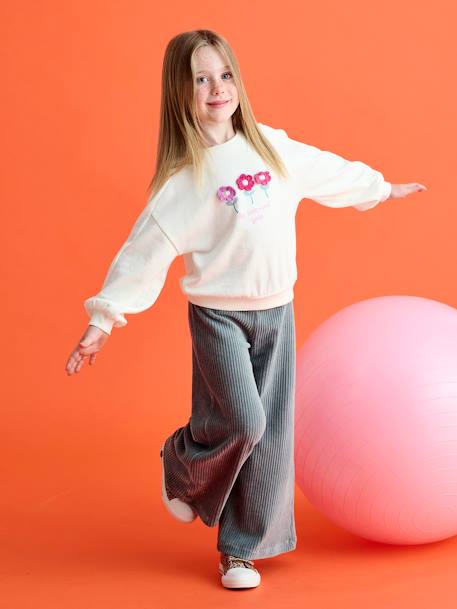 Meisjessweater met fantasiemotief ecru+gemêleerd grijs+indigoblauw - vertbaudet enfant 