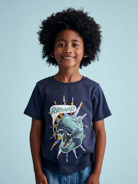 Jongensshirt met motief in omkeerbare pailletten Basics blauwgroen+ecru+nachtblauw+oceaanblauw+wit - vertbaudet enfant 