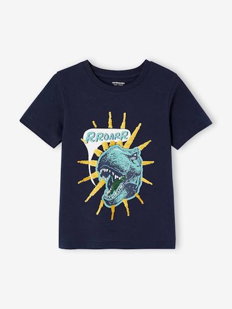 Jongensshirt met motief in omkeerbare pailletten Basics blauwgroen+ecru+nachtblauw+oceaanblauw+wit - vertbaudet enfant 
