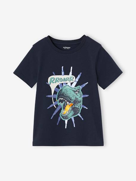 Jongensshirt met motief in omkeerbare pailletten Basics blauwgroen+ecru+nachtblauw+oceaanblauw+wit - vertbaudet enfant 