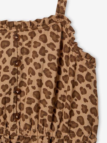 Jurkje met schouderbandjes van katoenen gaas voor meisjes beige+koraal+smaragdgroen - vertbaudet enfant 