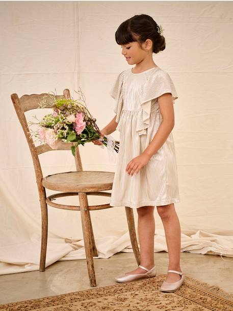 Feestjurk met lamellen en plooieffect met vlindermouwen goud - vertbaudet enfant 