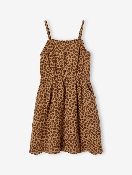 Jurkje met schouderbandjes van katoenen gaas voor meisjes beige+koraal+smaragdgroen - vertbaudet enfant 