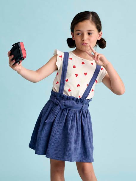 Set meisjesshirt met strepen + rok van katoengaas indigoblauw+lila+saliegroen - vertbaudet enfant 