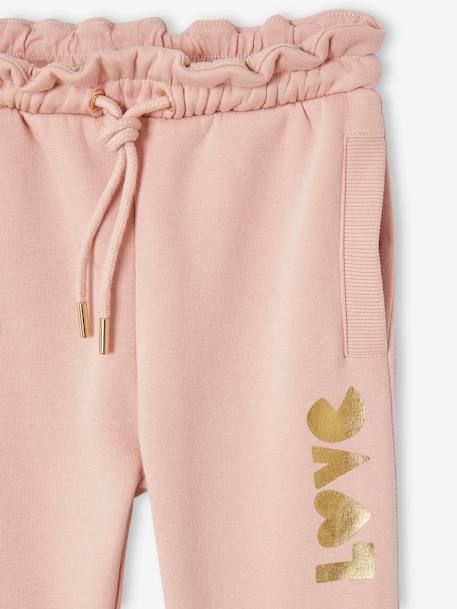 Joggingbroek van fleece met motief op de broekspijp voor meisjes marineblauw+rozen+saliegroen - vertbaudet enfant 