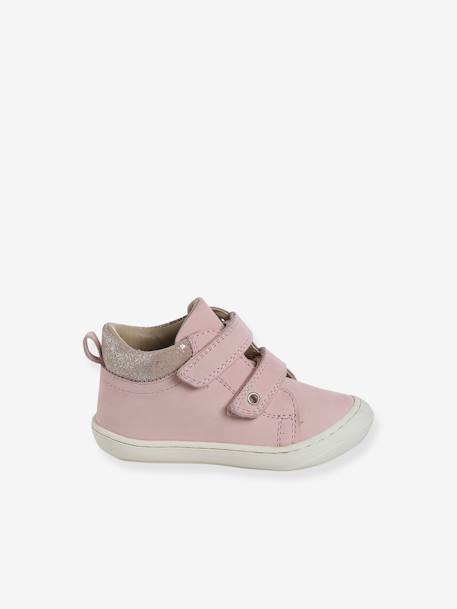 Zachte lederen baby-slofjes voor de eerste stapjes beige, bedrukt+blauw, bedrukt+brons+goud+groen, bedrukt+oudroze+roze (poederkleur)+roze, bedrukt+rozen+turquoiseblauw+veel roze+zachtpaars - vertbaudet enfant 