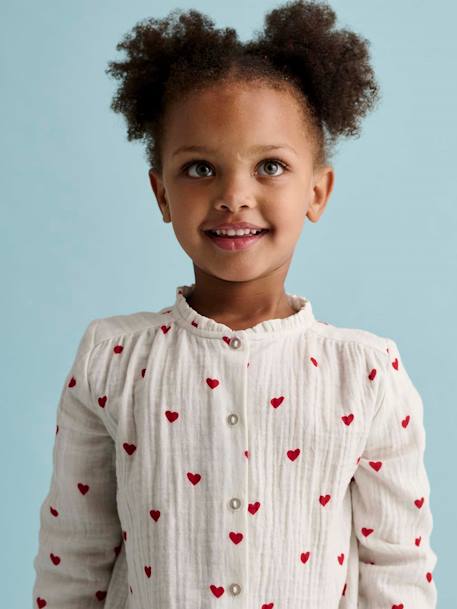 Personaliseerbare meisjesblouse van katoenen gaas ecru+lichtroze+wit, bedrukt - vertbaudet enfant 