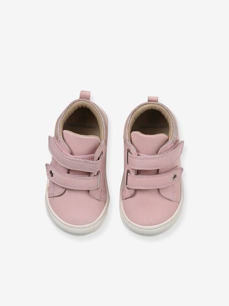 Zachte lederen baby-slofjes voor de eerste stapjes beige, bedrukt+blauw, bedrukt+brons+goud+groen, bedrukt+oudroze+roze (poederkleur)+roze, bedrukt+rozen+turquoiseblauw+veel roze+zachtpaars - vertbaudet enfant 