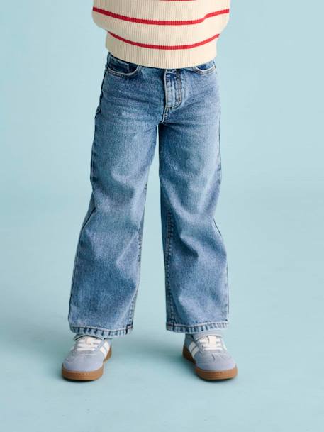 Wijde meisjesjeans medium lichaamsbouw denimgrijs+donkerblauw+lichtblauw+middenblauw - vertbaudet enfant 