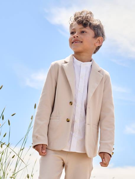 Feestelijke jongensset met overhemd met maokraag en broek beige+blauwgroen+hemelsblauw - vertbaudet enfant 
