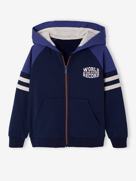 Sportsweater met raglanmouwen en ritssluiting voor jongens groen+marineblauw+pecannoot - vertbaudet enfant 