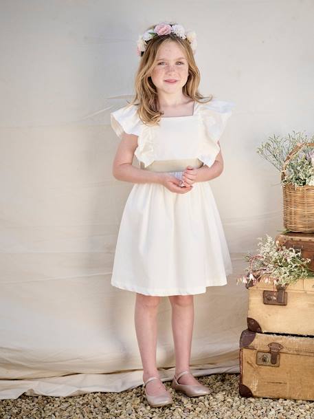 Nette jurk met gouden riem rouge+wit - vertbaudet enfant 