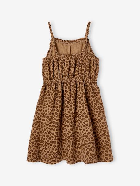 Jurkje met schouderbandjes van katoenen gaas voor meisjes beige+koraal+smaragdgroen - vertbaudet enfant 