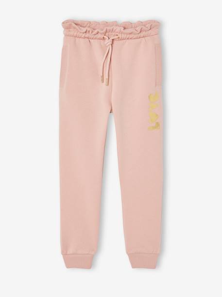 Joggingbroek van fleece met motief op de broekspijp voor meisjes marineblauw+rozen+saliegroen - vertbaudet enfant 