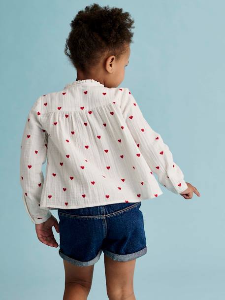 Personaliseerbare meisjesblouse van katoenen gaas ecru+lichtroze+wit, bedrukt - vertbaudet enfant 