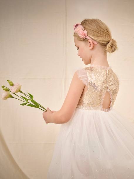 Feestjurk van tule met lovertjes en pailletten goud - vertbaudet enfant 