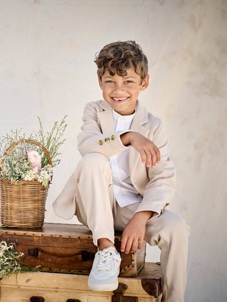 Feestelijke jongensset met overhemd met maokraag en broek beige+blauwgroen+hemelsblauw - vertbaudet enfant 