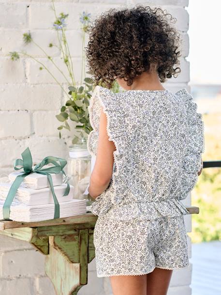 Bloes + short set voor een ceremonie voor een meisje blauw, bedrukt - vertbaudet enfant 