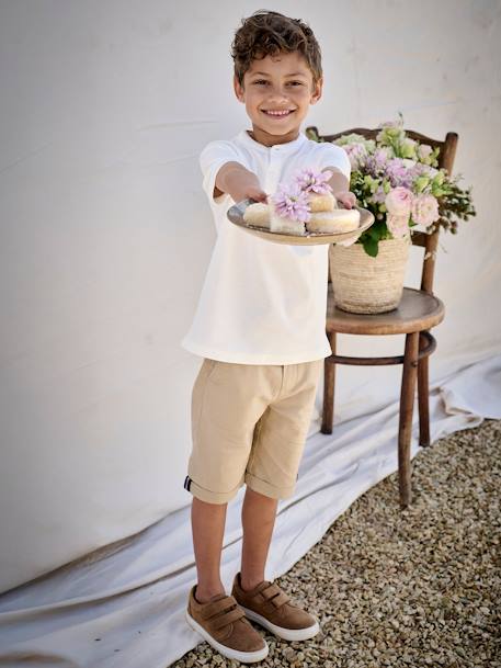Leren derby's met klittenband voor jongens 6529+beige+marineblauw - vertbaudet enfant 
