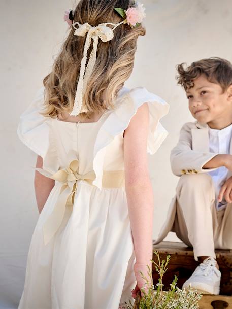 Nette jurk met gouden riem rouge+wit - vertbaudet enfant 