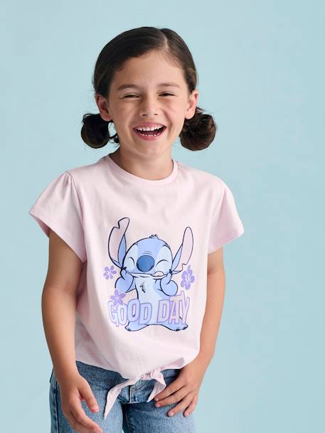 T-shirt met knoop 'Good day' Disney® Stitch korte mouwen lila (poederkleur) - vertbaudet enfant 