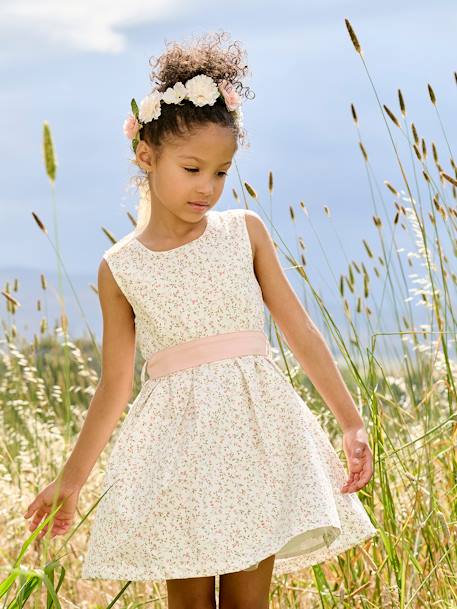 Feestelijke meisjesjurk met aquarel bloemmotieven aan de onderkant lichtblauw+lichtroze+roze, bedrukt+wit+wit, bedrukt - vertbaudet enfant 