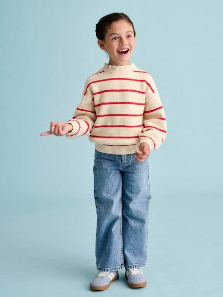 Wijde meisjesjeans medium lichaamsbouw denimgrijs+donkerblauw+lichtblauw+middenblauw - vertbaudet enfant 