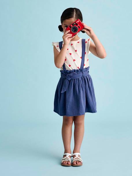 Set meisjesshirt met strepen + rok van katoengaas indigoblauw+lila+saliegroen - vertbaudet enfant 
