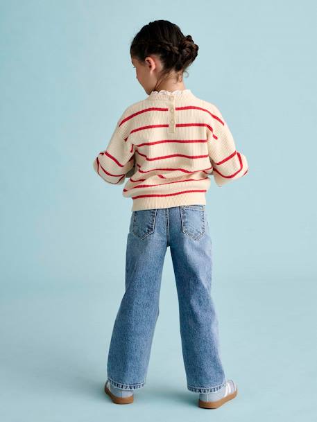 Wijde meisjesjeans medium lichaamsbouw denimgrijs+donkerblauw+lichtblauw+middenblauw - vertbaudet enfant 