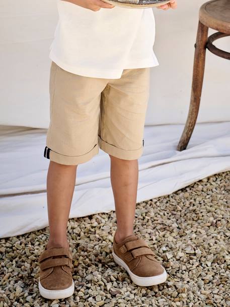 Jongensbermuda van katoen/linnen beige+blauw+donker marineblauw+lichtbeige+saliegroen - vertbaudet enfant 