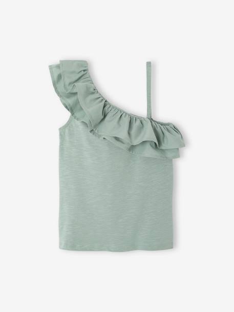 Asymmetrisch geruit T-shirt voor meisjes ecru+koraal+saliegroen - vertbaudet enfant 