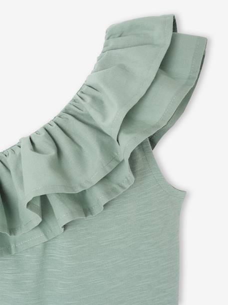 Asymmetrisch geruit T-shirt voor meisjes ecru+koraal+saliegroen - vertbaudet enfant 