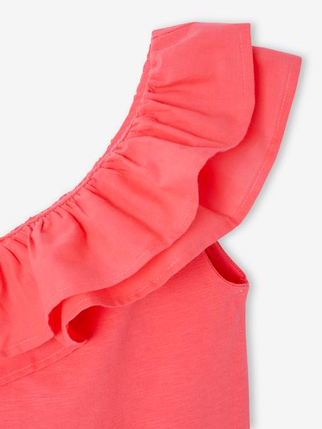 Asymmetrisch geruit T-shirt voor meisjes ecru+koraal+saliegroen - vertbaudet enfant 