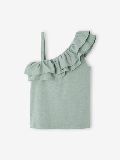 Asymmetrisch geruit T-shirt voor meisjes ecru+koraal+saliegroen - vertbaudet enfant 