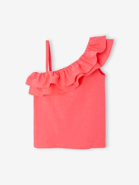 Asymmetrisch geruit T-shirt voor meisjes ecru+koraal+saliegroen - vertbaudet enfant 