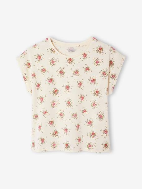 Meisjesset met T-shirt en tuinbroek rozen+saliegroen - vertbaudet enfant 