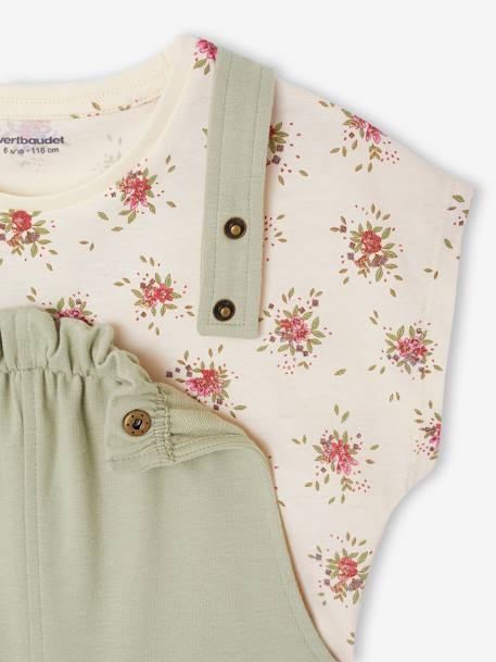 Meisjesset met T-shirt en tuinbroek rozen+saliegroen - vertbaudet enfant 
