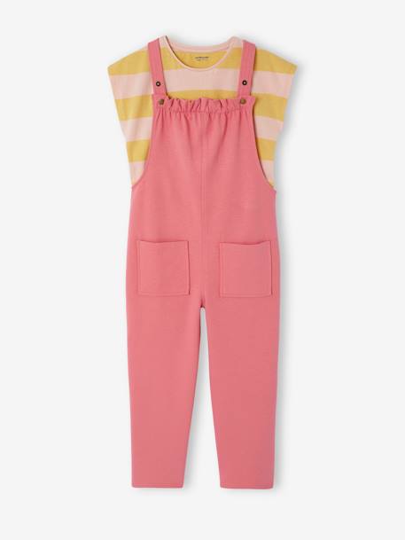 Meisjesset met T-shirt en tuinbroek rozen+saliegroen - vertbaudet enfant 