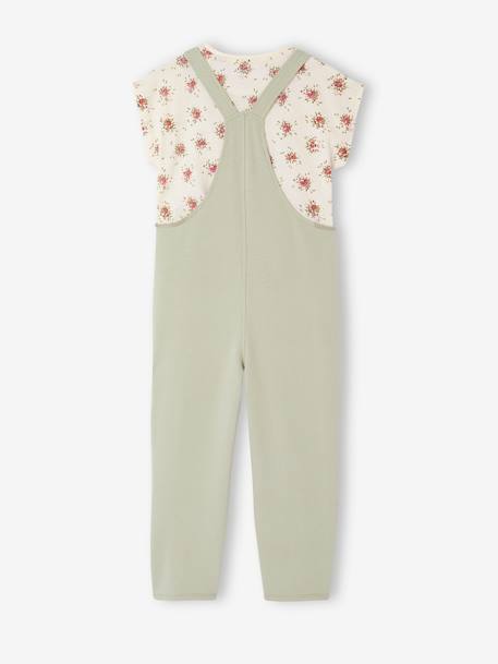 Meisjesset met T-shirt en tuinbroek rozen+saliegroen - vertbaudet enfant 
