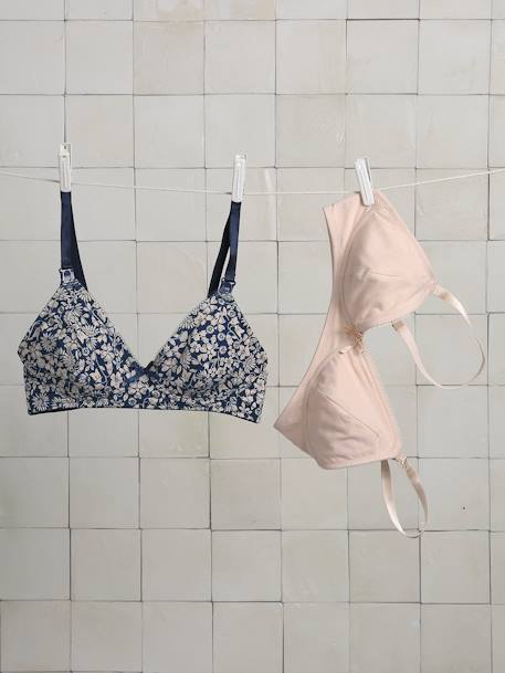 Lot 2 beha's voor het geven van borstvoeding zonder beugels in biologisch katoen* marineblauw - vertbaudet enfant 