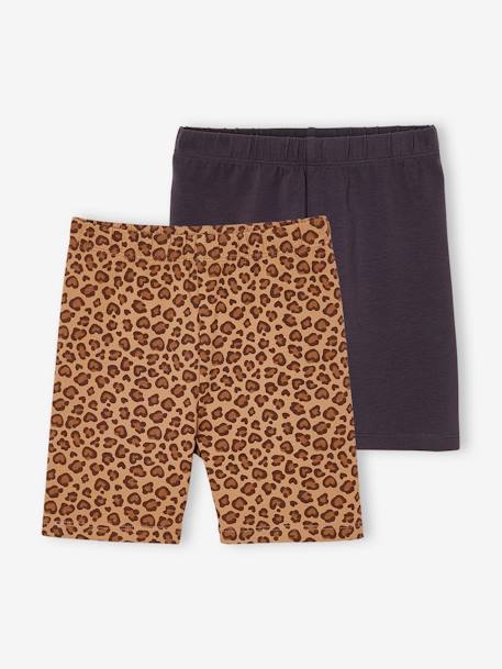 Set van 2 fietsshorts voor meisjes beige+koraal - vertbaudet enfant 
