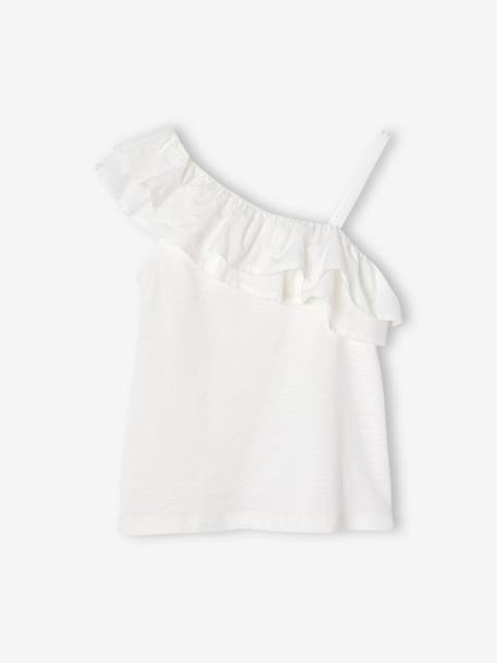 Asymmetrisch geruit T-shirt voor meisjes ecru+koraal+saliegroen - vertbaudet enfant 
