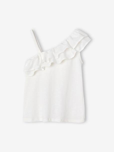 Asymmetrisch geruit T-shirt voor meisjes ecru+koraal+saliegroen - vertbaudet enfant 