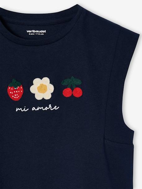 Meisjesshirt met paradijsvogel en schoudermouwen marineblauw - vertbaudet enfant 